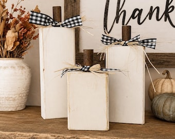 White Wood Pumpkins: Rustic Fall Farmhouse Decor Wood Block