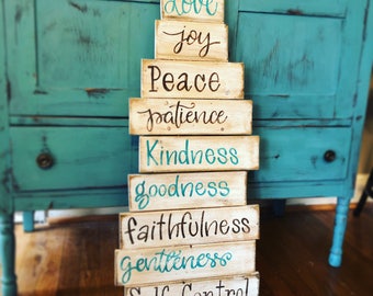 Fruits of the Spirit Sign: Rustic Whitewash Wood, Christian Decor