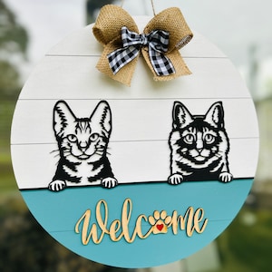 Custom Cat Door Hanger: Personalized Welcome Sign, Cat Lover Gift