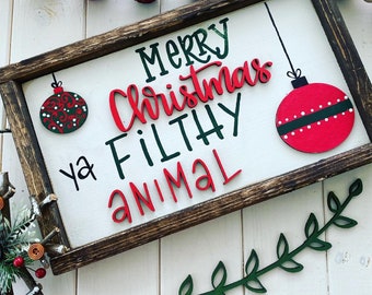 Weihnachts-Banner-Set – "Frohe Weihnachten Ya Filthy Animal" Mit Glitzer, Rot-grün, Für Party-Deko
