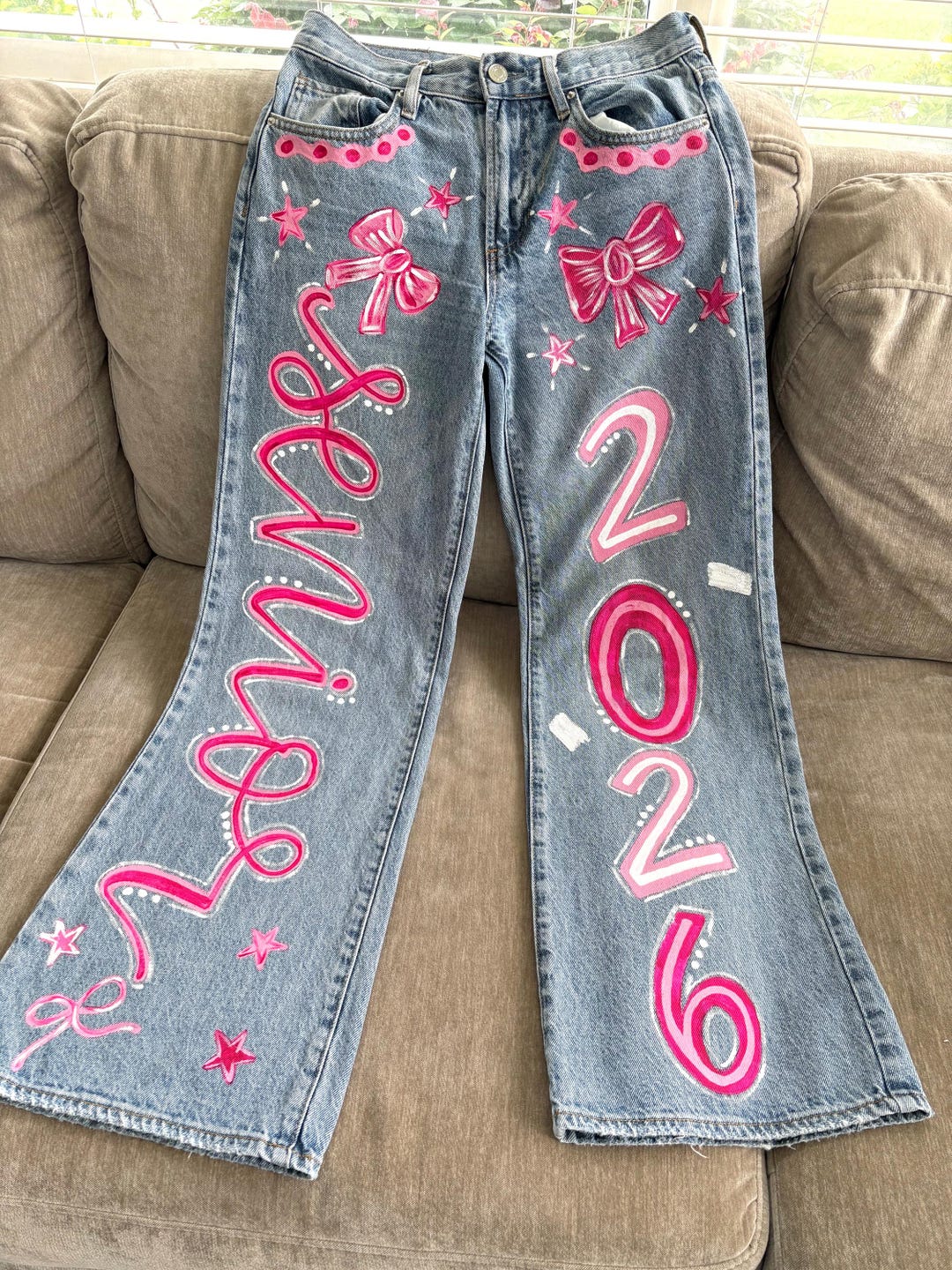 Custom Hand-painted Denim Jeans: School Spirit, Class of 2027