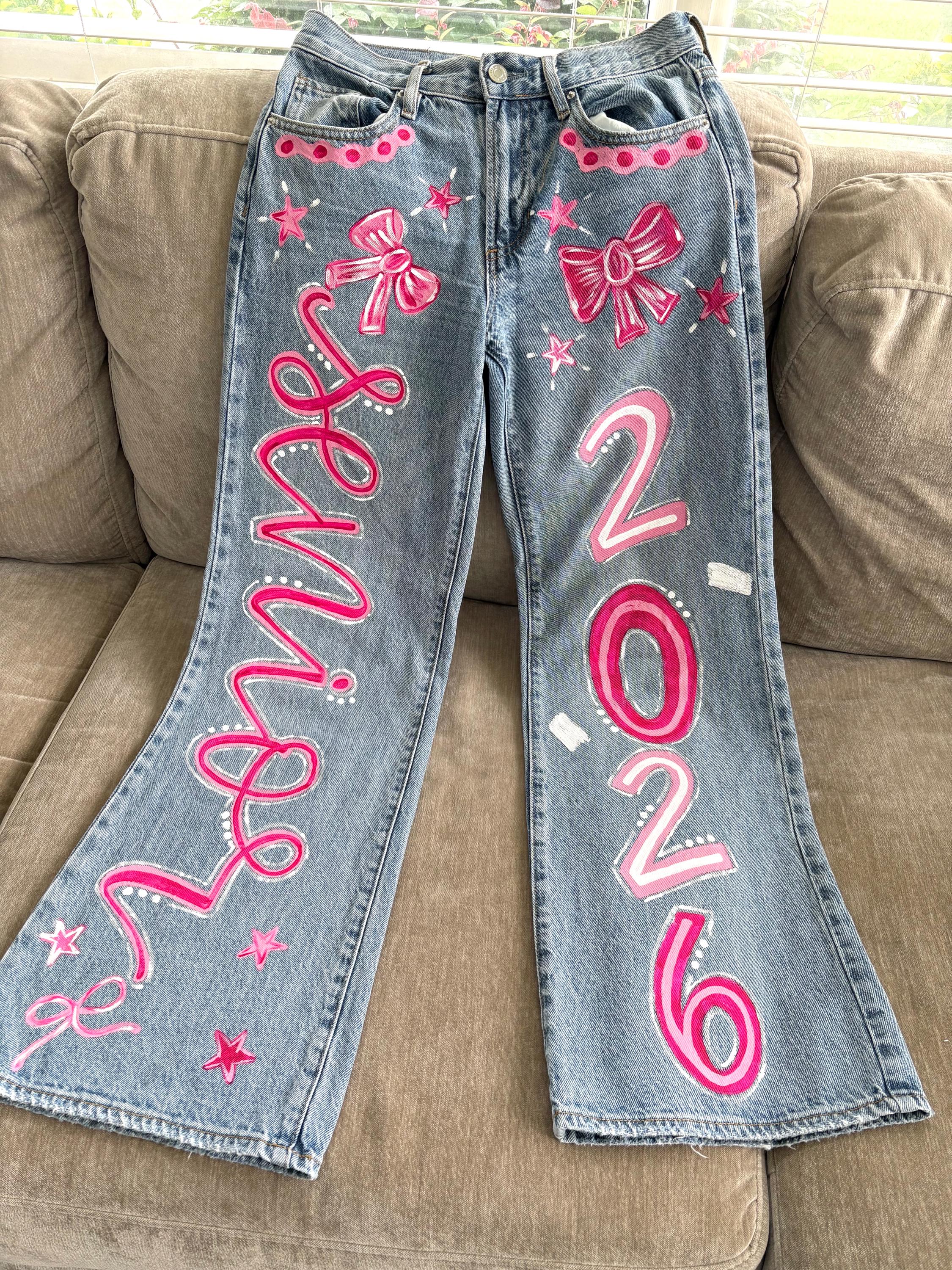 Custom Hand-painted Denim Jeans: School Spirit, Class of 2026