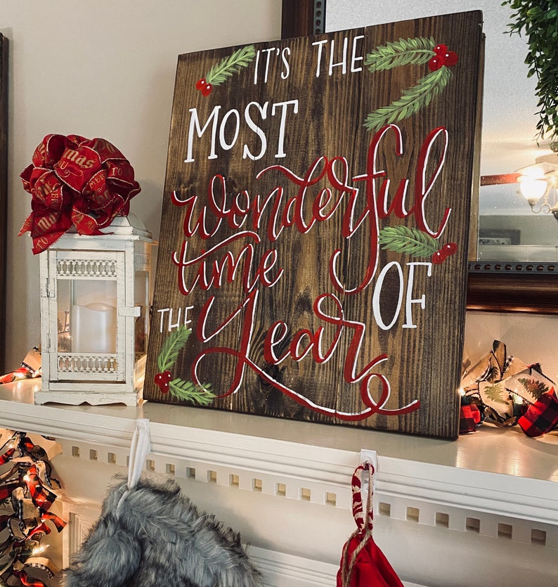 Christmas wood sign, Christmas sign, wood signs sayings, wood signs, It's the most wonderful time of the year sign, Christmas wooden signs image 2