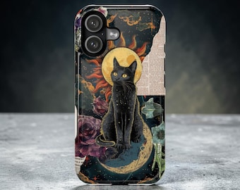Handyhülle mit schwarzer Katze | Magnetische, stoßfeste Hülle