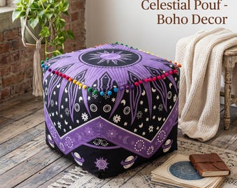 Ombre bedruckter Baumwoll-Osman-Pouf-Bezug, Boho-Mandala-Bodenkissen (nur Bezug)