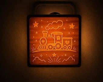 Kinder Nachtlicht aus Holz – Eisenbahn Steckdosenlicht mit Lichtsensor & stufenlosem Dimmer