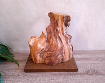 Sculpture naturelle en bois sur socle