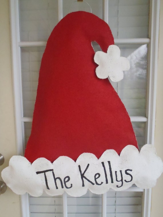 Items similar to Burlap Santa Hat Door Decoration on Etsy