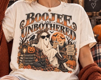 Boojee And Unbothered Ghost Shirt, Funny Sassy Halloween Tee, Cozy Fall Graphic Tshirt, Spooky Season Apparel, Retro Ghost Lover Gift