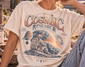 Cosmic Research Shirt, Vintage Astronaut Tee, Retro Sci Fi Space Graphic Tshirt, Astronomy Science Lover Tee, Space Exploration Gift