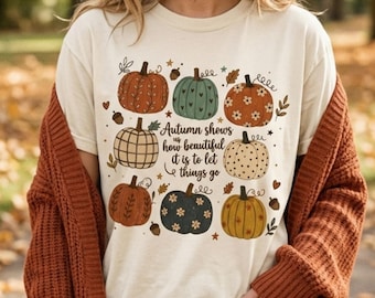 Floral Pumpkin Shirt, Cute Autumn Shows Us Graphic Tee, Boho Fall Tshirt Women, Botanical Harvest Aesthetic, Cozy Thanksgiving Gift