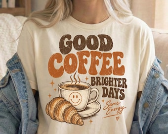 Retro Coffee Shirt, Vintage Bakery Croissant Graphic Tee, Coffee Lover Tshirt, Groovy Morning Aesthetic Top, Barista Gift