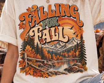 Falling For Fall Shirt, Retro Autumn Graphic Tee, Cozy Mountain Nature Tshirt, Vintage Sunset Landscape Graphic, Nature Lover Gift