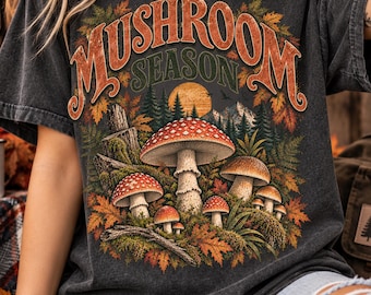 Mushroom Season Shirt, Vintage Fall Foraging Tee, Botanical Cottagecore Tshirt, Retro Nature Graphic, Plant Lover Autumn Gift