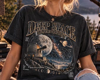 Deep Space Observatory Shirt, Astronomy Telescope Tee, Vintage Celestial Graphic Tshirt, Stargazing Planet Shirt, Astronomer Gift