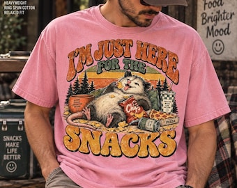 Im Just Here For The Snacks Shirt, Funny Opossum Tee, Introvert Humor Tshirt, Retro Possum Graphic, Sarcastic Animal Lover Gift