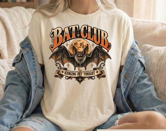 Bat Club Shirt, Vintage Spooky Season Tee, Retro Gothic Halloween Tshirt, Witchy Graphic Fall Top, Funny Bat Lover Gift