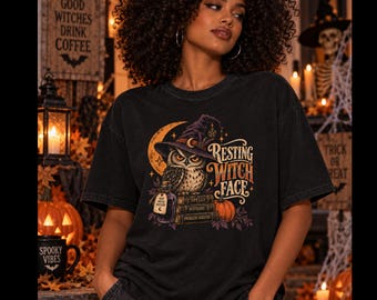 Camiseta con cara de bruja en reposo, camiseta divertida de búho para Halloween, camiseta gráfica sarcástica de bruja, top gótico para la temporada de Halloween, regalo para amantes de las brujas