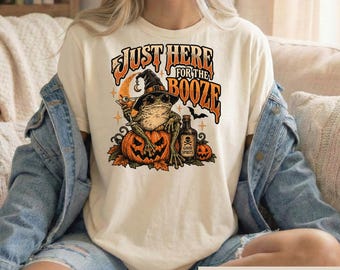 Just Here For The Booze Shirt, Halloween Toad Tee, Funny Spooky Witch Frog Tshirt, Drinking Pumpkin Graphic, Booze Lover Gift