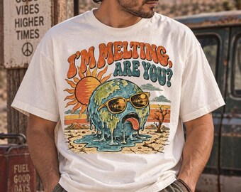 Melting Earth Shirt, Retro Global Warming Tee, Funny Sarcastic Climate Tshirt, Vintage Groovy Graphic, Environmentalist Gift