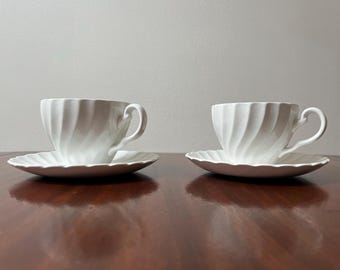 Johnson Brothers Snowhite Regency Ironstone Flat Cups and Saucers, set of 2