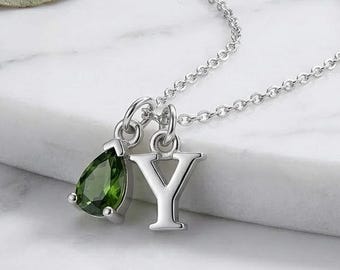 Kleine elegante 18 kt goud of zilver druppel geboortesteen eerste bedelketting, eerste sieraden, cadeau voor haar, cadeau vriendin