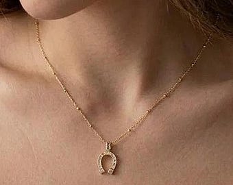 Tiny 18K Gold Plated Horseshoe Jewellery Necklace, Girf for Her,  Jockey Gift, Horse Lover Gift, Horse Rider Gift, Cowbow Gift,