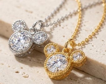Minimalist Elegant 18K Gold or Silver Mickey Mouse Necklace Jewellery, Animal Necklace, Gift for Herft, Cartoon Jewellery