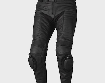 Nuevo pantalón de cuero negro para motociclista de carreras, personalizado.