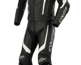 Traje Alpinestars de cuero negro con protecciones CE / Traje de moto de competición / Regalo para él