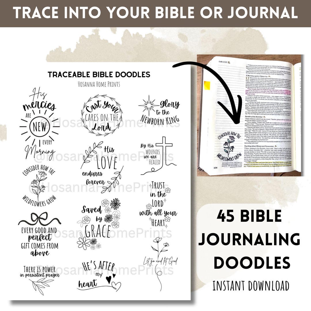 Bible Traceable Journaling Doodles, Aesthetic Loaded Bible Drawings, Study Tool, Womens Devotion ...