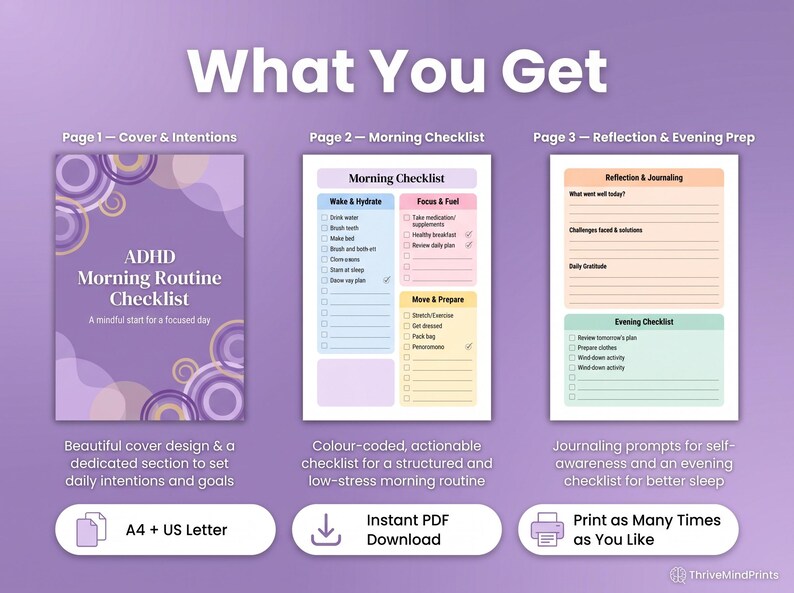 ADHD Morning Routine Checklist Printable | Shame-free Daily Planner for ...
