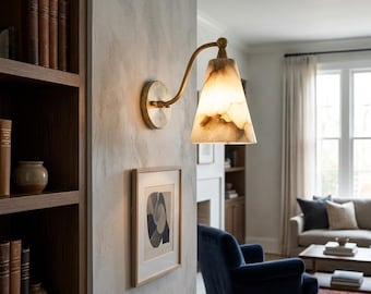 Handgefertigte Messing Alabaster Wandlampe - Mid Century Modern Elegante Wandleuchte