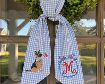 Personalized Embroidered Dog Wreath 250 Years Sash, Hand Embroidered Name Sash, 4th of July Sash, Patriotic Americana Welcome Decor