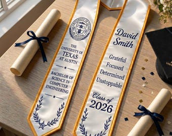 Custom Embroidered Graduation Stole, Personalized Gold Sash Class Of 2026, Customized Bachelor Of Science Honors, Graduate Gift