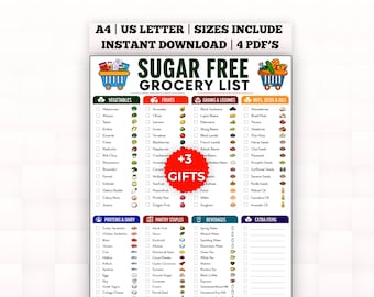 砂糖不使用の買い物リスト｜印刷可能｜砂糖無添加ガイド｜デジタルダウンロード