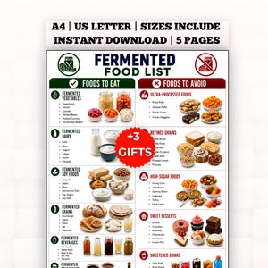 Liste fermentierter Lebensmittel | Druckvorlage | Ratgeber für die Darmgesundheit | Digitaler Download