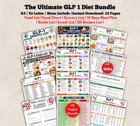 GLP-1 Food List Bundle — Fillable & Printable Appetite Control Guide