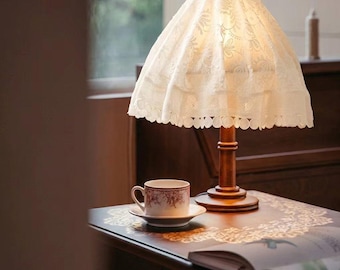 French Vintage Lace Lampshade, Embroidered Fabric Desk Lamp Cover ,Gift for Couple, Bedroom Reading Nook Decoration, Table Lamp Cover