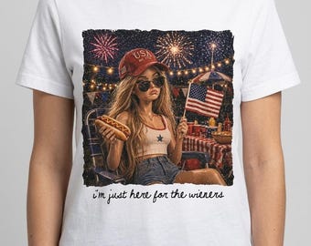 Funny Doll Face 4 juli Just Here For the Wieners T-shirt, mok ontwerp, sublimatie, Hotdogs USA 250e verjaardag Independence Day Humor
