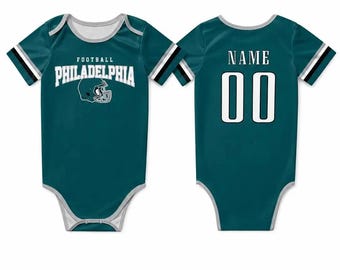 Personalized Football Baby Bodysuit Philadelphia, Custom Name Number Jersey Outfit, Baby Shower Gift, Game Day Outfit for Little Fans