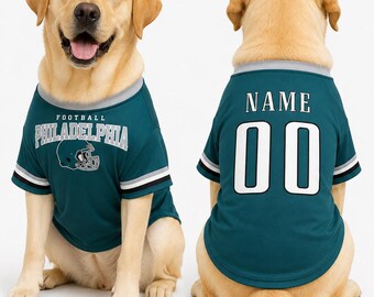 Personalized Philadelphia dog jerseys, Pet T-shirts with customizable names and numbers, Dog game day sportswear.