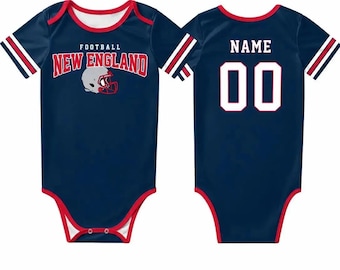 Personalized Football Baby Bodysuit New England, Custom Name Number Jersey Outfit, Baby Shower Gift, Game Day Outfit for Little Fans