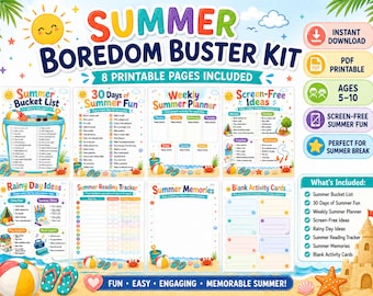 Sommer Langeweile Buster Kit, Kids Aktivitäten Paket, Bucket List, Planer (Digitaler Download)