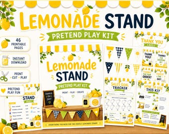 Limonadenstand Pretend Play Kit, druckbare Limonadenstandschilder, Sommeraktivität für Kinder, Dramatisches Spielpaket, Markttag, Spielgeld PDF