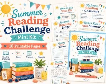 Sommer-Lese-Challenge für Kinder, Lesebingo, Buch-Tracker, Lesebelohnungstabelle, Lesezeichen, Zertifikat, Leselog PDF