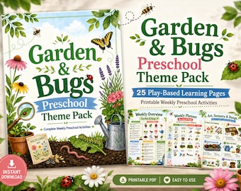 Garden & Bugs Themenpaket für Vorschule, Wöchentliche Vorschulaktivitäten, Spielbasiertes Lernen, Tagespflege-Unterrichtspläne, Circle Time, Feinmotorik