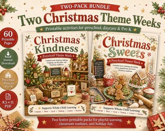 Weihnachten Vorschul-Themenpaket Bundle | 60 druckbare Kindergarten-Aktivitäten | PreK Arbeitsblätter | Lebkuchen-Kakao, der Freundlichkeit gibt