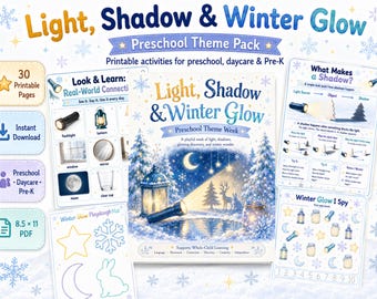 Light Shadow Winter Glow Preschool Theme Pack, Winteraktivitäten für die Kindertagesstätte Pre-K, druckbare Stundenpläne für Licht und Schatten
