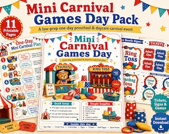 Mini Karneval Spiele Tagesrucksack | Karneval Aktivitäten für Vorschulkinder, Printable Tickets Schilder, Veranstaltungsplan für Kindertagesstätten, PreK Karneval Thema PDF